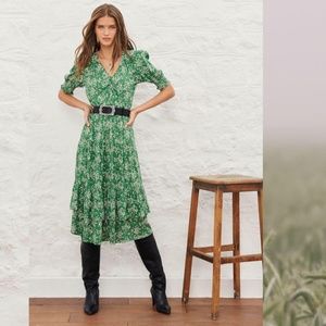Ba&sh Vika Ruffled Midi Dress Green M NWT
